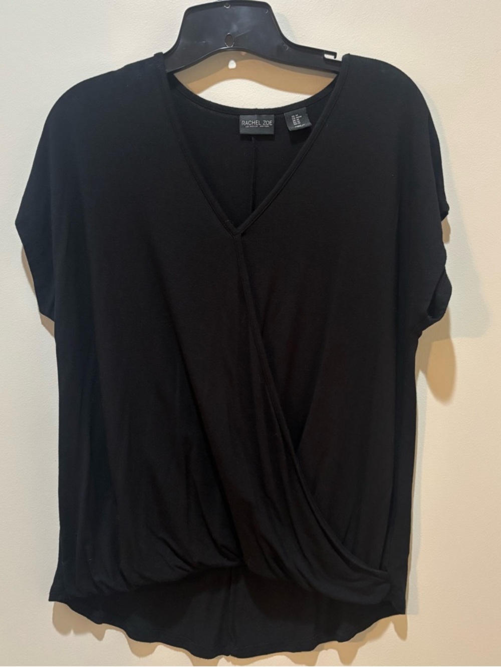 Rachel Zoe Black Draped Surplice Short Sleeve Top